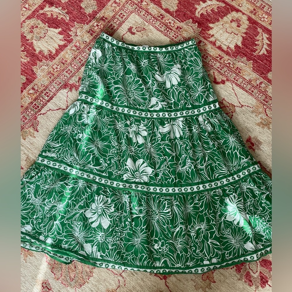 Japna Green and White Floral Midi Skirt